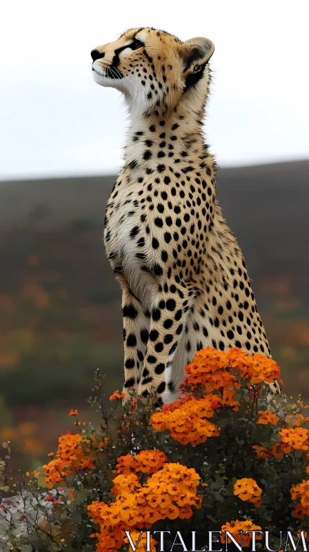 Majestic Cheetah with Flowers AI Image