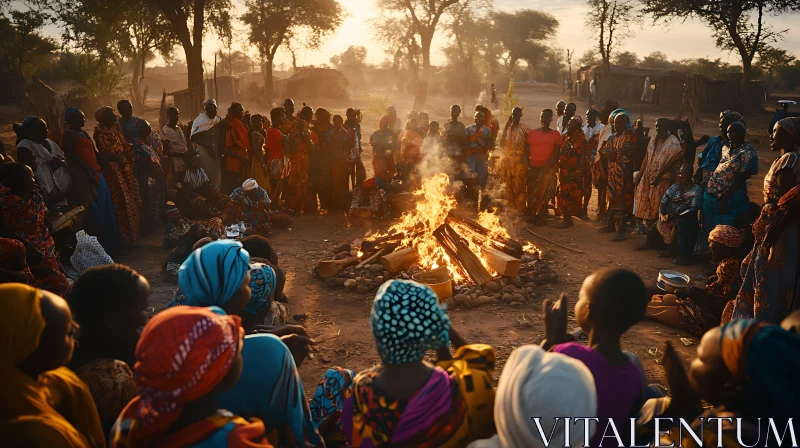 Traditional Community Bonfire at Sunset AI Image