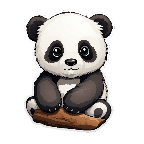 POD Design Friendly Cartoon Panda Sitting on a Log - Transparent Background