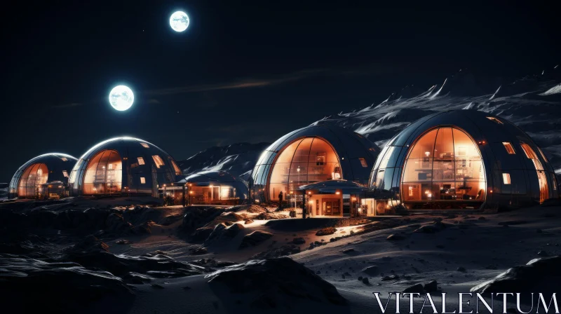 Futuristic Village on the Moon at Night | 3D Render AI Image