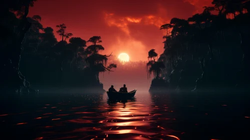 Mysterious Sunset Scene in a Jungle with Two People