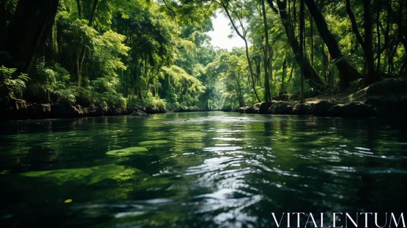 Serene River in Lush Rainforest: A Naturecore Inspiration AI Image
