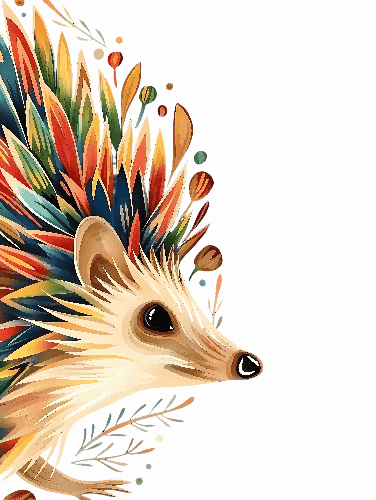 Whimsical Hedgehog T-Shirt Design with Colorful Foliage