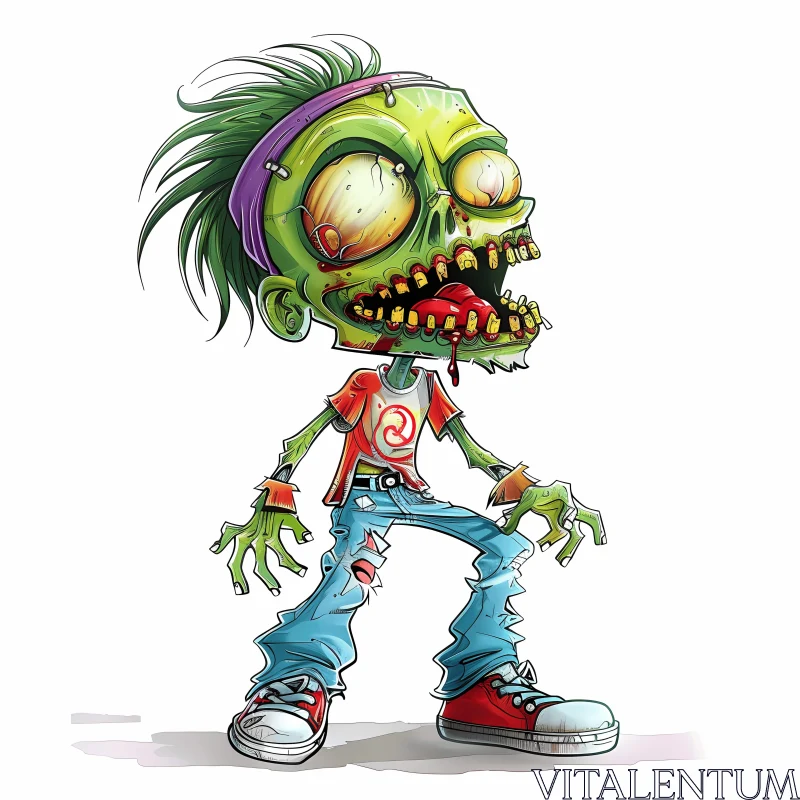 Zombie Cartoon Illustration - Ideal for Horror Genres AI Image