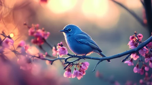 Bluebird Among Cherry Blossoms