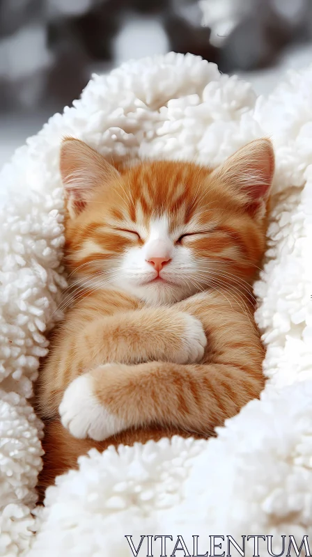 Sleeping Kitten Wrapped in Comfort AI Image