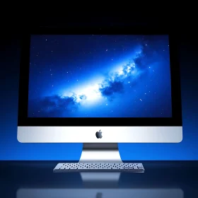 Sleek Desktop with Space-Themed Screen
