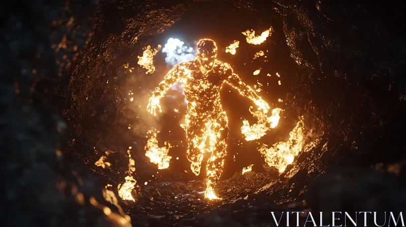 Blazing Man in a Tunnel AI Image