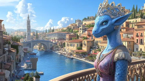 Blue Dragon in Venice Fantasy Art