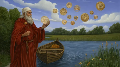 Magical Wizard with Gold Coins