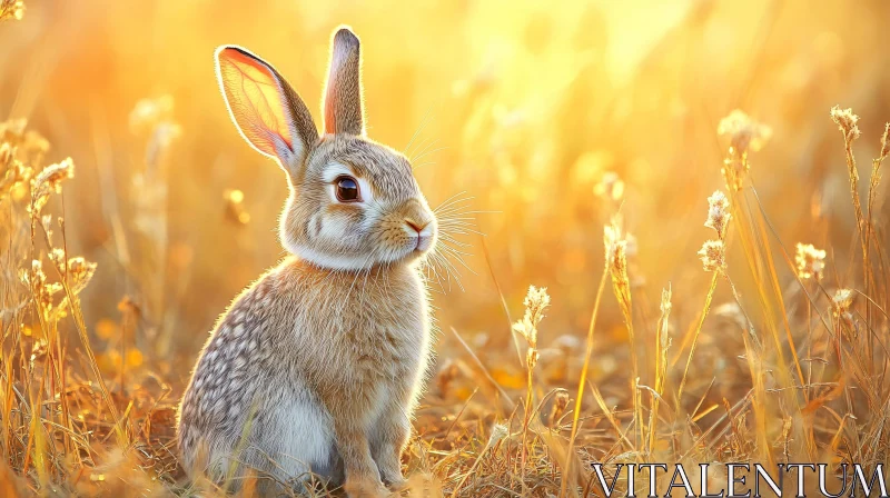 Sunlit Rabbit in a Grass Field AI Image