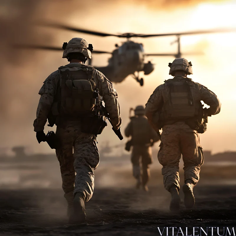 Military Men Walking to Helicopter AI Image