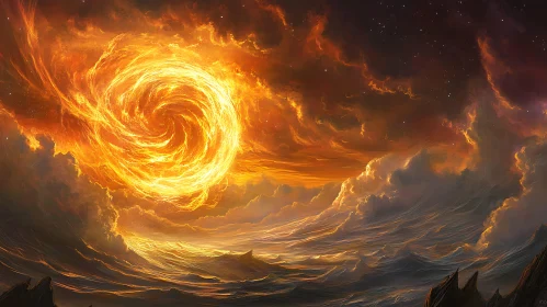 Swirling Fire Vortex over Ocean