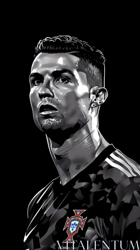 Cristiano Ronaldo Stylized Monochrome Portrait AI Image