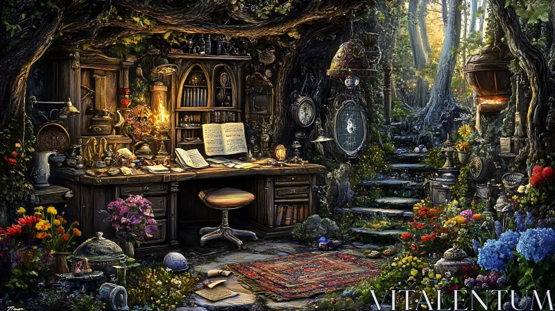 AI ART Magical Forest Desk Scene