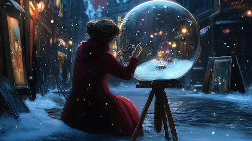 Snowy City Artist Painting Winter Globe