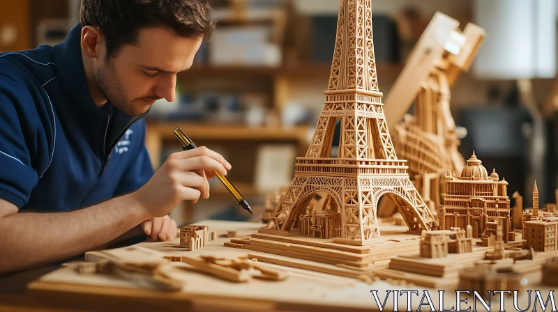 Detailed Miniature City Crafted from Wood AI Image