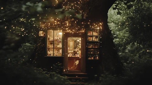 Magical Forest Treehouse with Fairy Lights