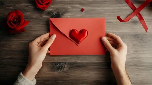 Romantic Love Letter with Red Heart