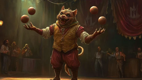 Vintage Cat Juggler on Stage