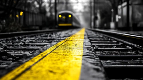 Approaching Train on Railway Tracks