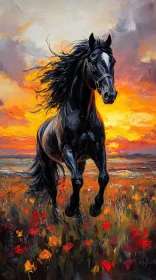 Black Stallion in Radiant Sunset