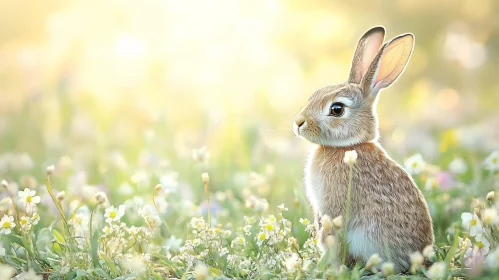 Serene Rabbit in Flower Field
