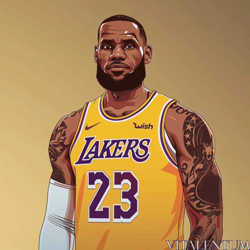 Artistic Illustration of LeBron James in Lakers Uniform AI Image