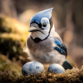 Blue Jay with Eggs in Nest