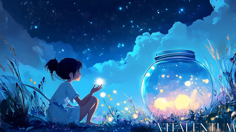 AI ART Girl Holding Star Next to Jar