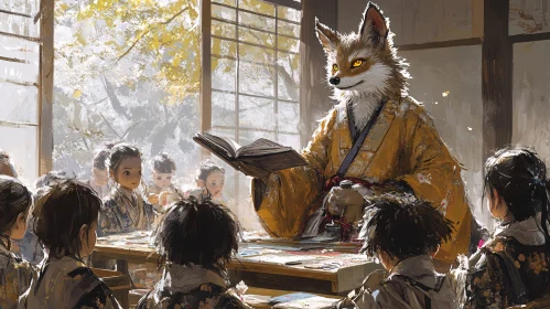 Anime Fox Teaching Children