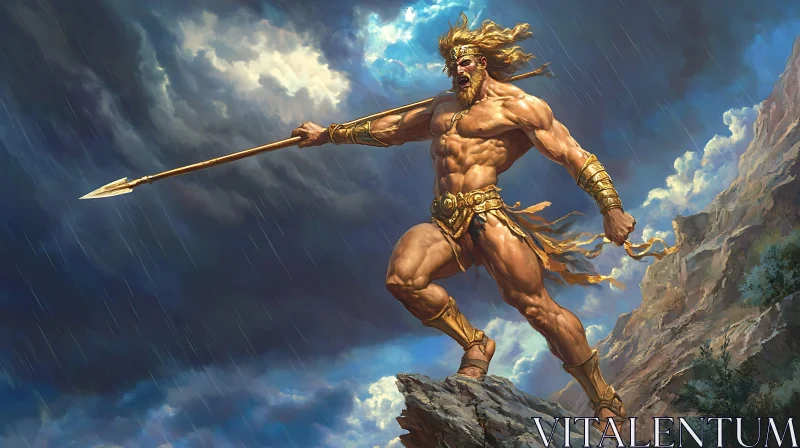 AI ART Golden Warrior Against Stormy Sky