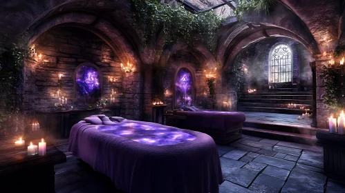 Candlelit Spa Room with Stone Arches