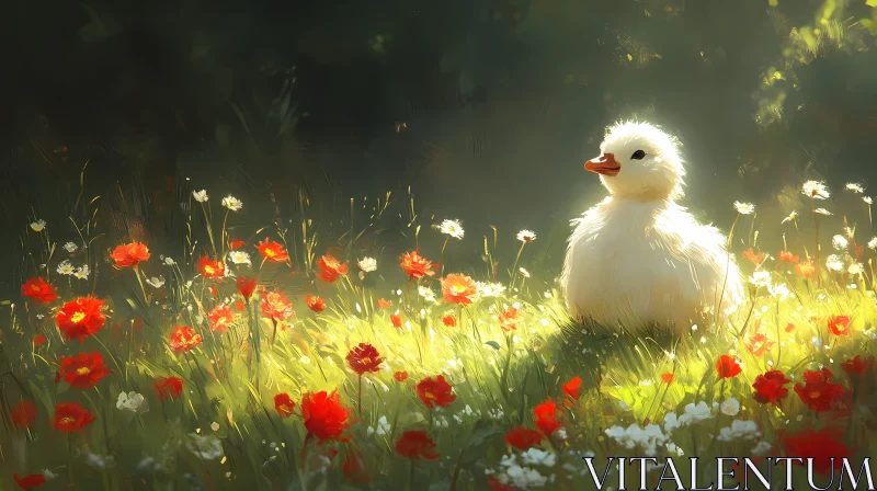 Gentle Sunlit Duckling AI Image