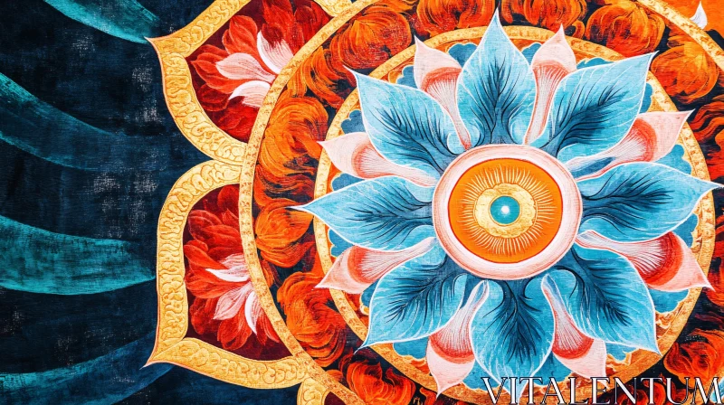 AI ART Colorful Mandala Painting with Floral Motifs