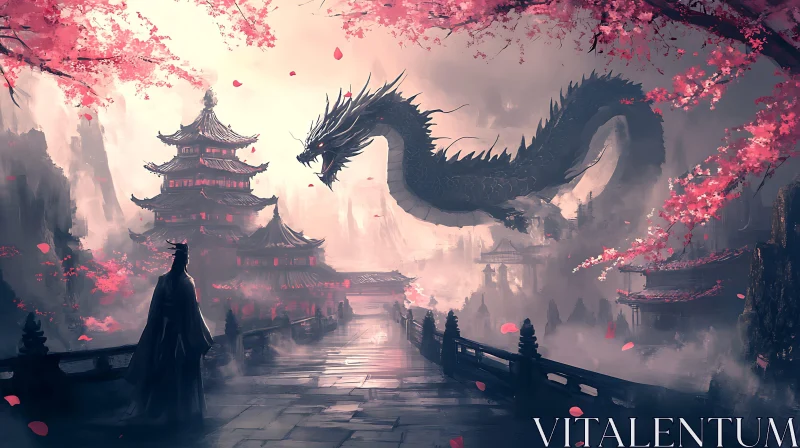 AI ART Serene Asian Vista with Mythical Dragon