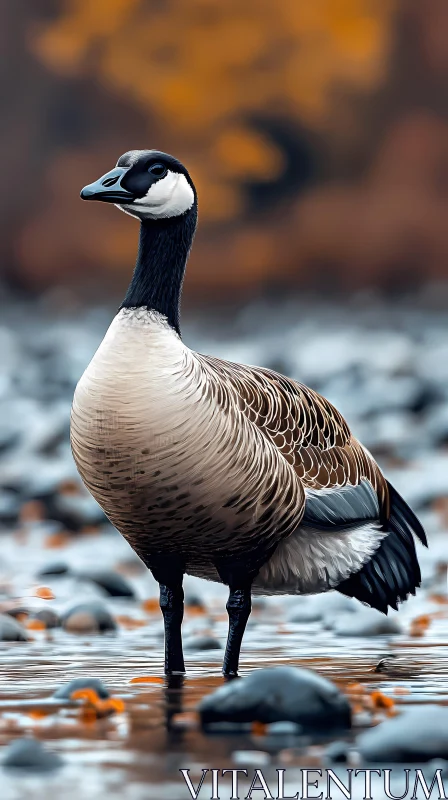 Elegant Waterfowl Amidst Autumn Colors AI Image