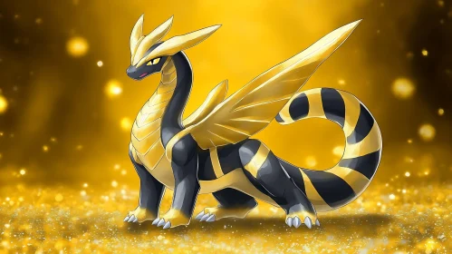 Dragon with Golden Wings and Stripes