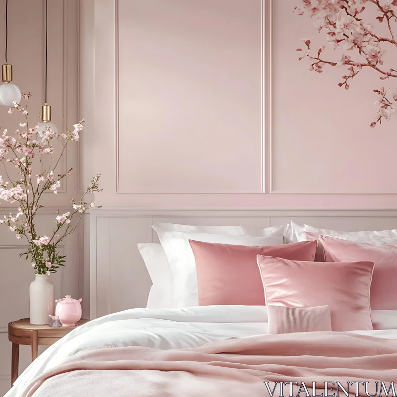 Tranquil Pink Bedroom with Elegant Decor AI Image