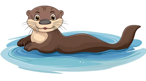 Adorable Otter in Water Illustration