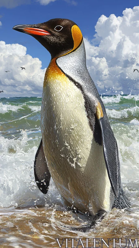 Penguin on a Seashore AI Image