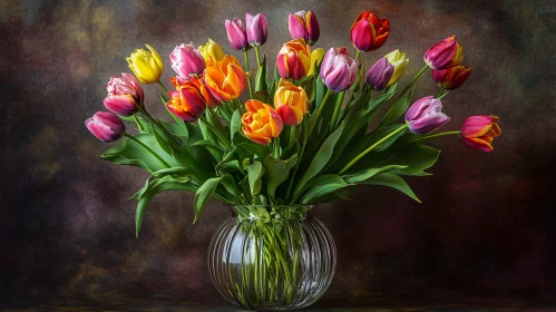 Colorful Tulips in a Clear Vase