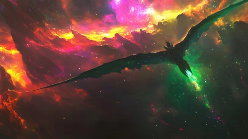 Dragon in Space Nebula