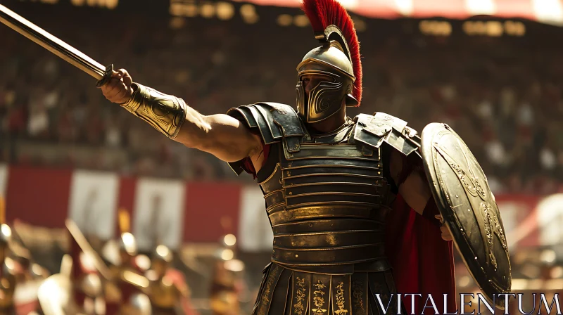 Ancient Roman Gladiator Ready for Battle AI Image