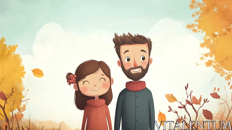 AI ART Cartoon Family in Autumn Scenery