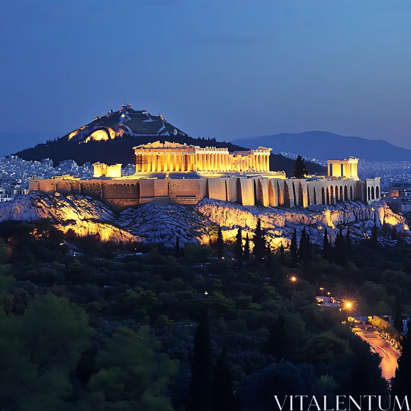 Night View of the Acropolis AI Image