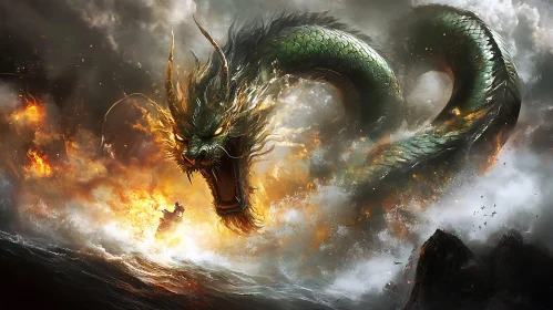 Epic Dragon Sea Battle Illustration