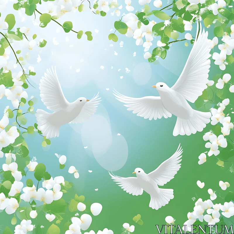 Peaceful Doves and Floral Beauty AI Image