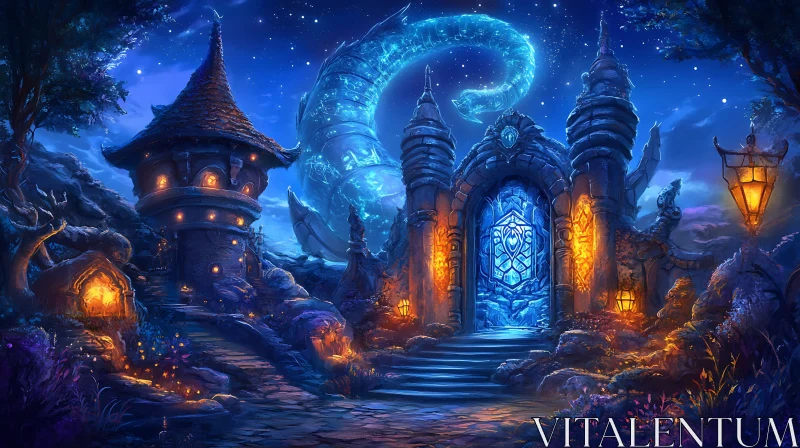 AI ART Mystical Castle with Celestial Dragon