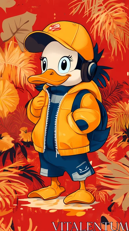 Stylish Cartoon Duck in Orange AI Image